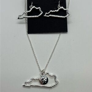 Silver Tone Kentucky Outline Necklace and Earrings Set